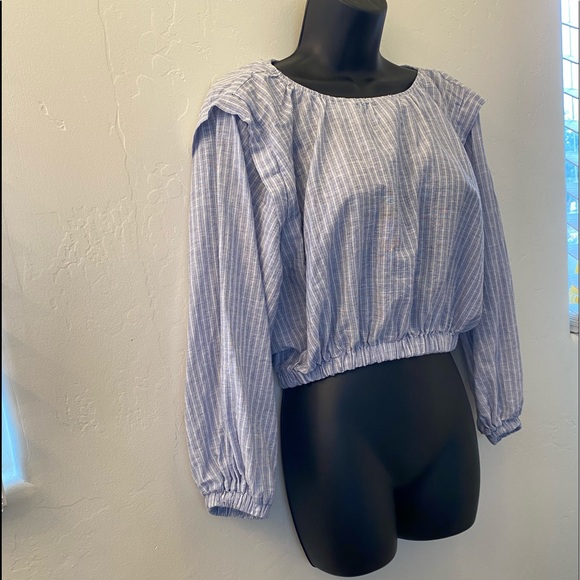 Zara blue & white strip crop blouse size XS - Picture 3 of 11